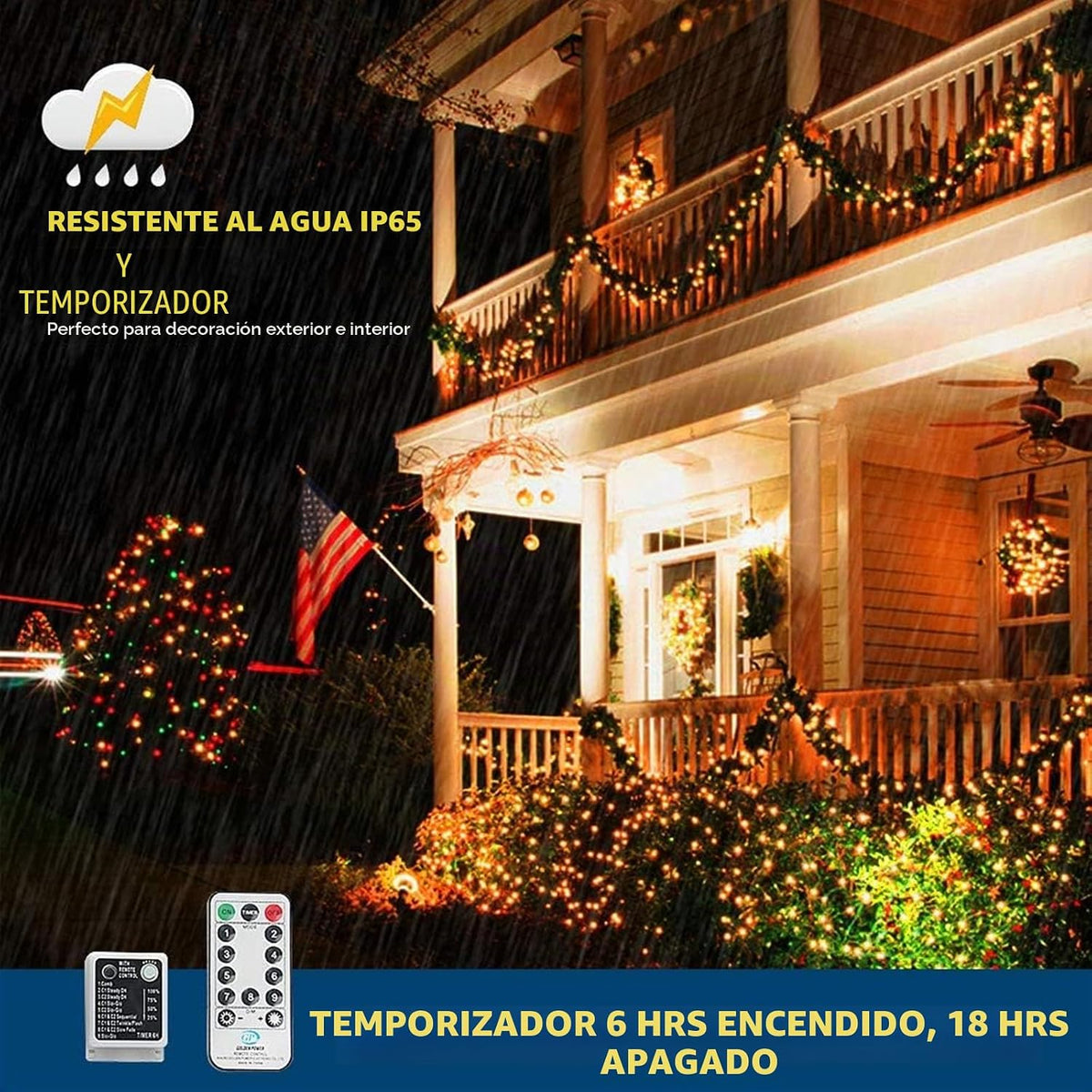 MZD8391 Cadena de luces de Navidad que cambian de color para exteri...