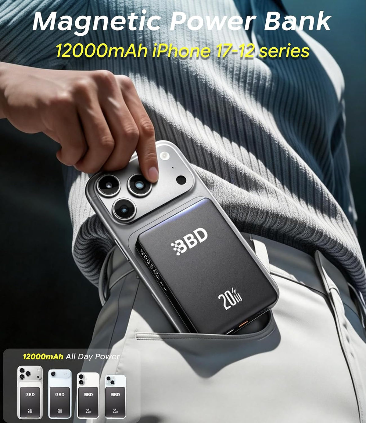 BBD Cargador inalámbrico portátil de banco de energía 12000mAh | Ba...