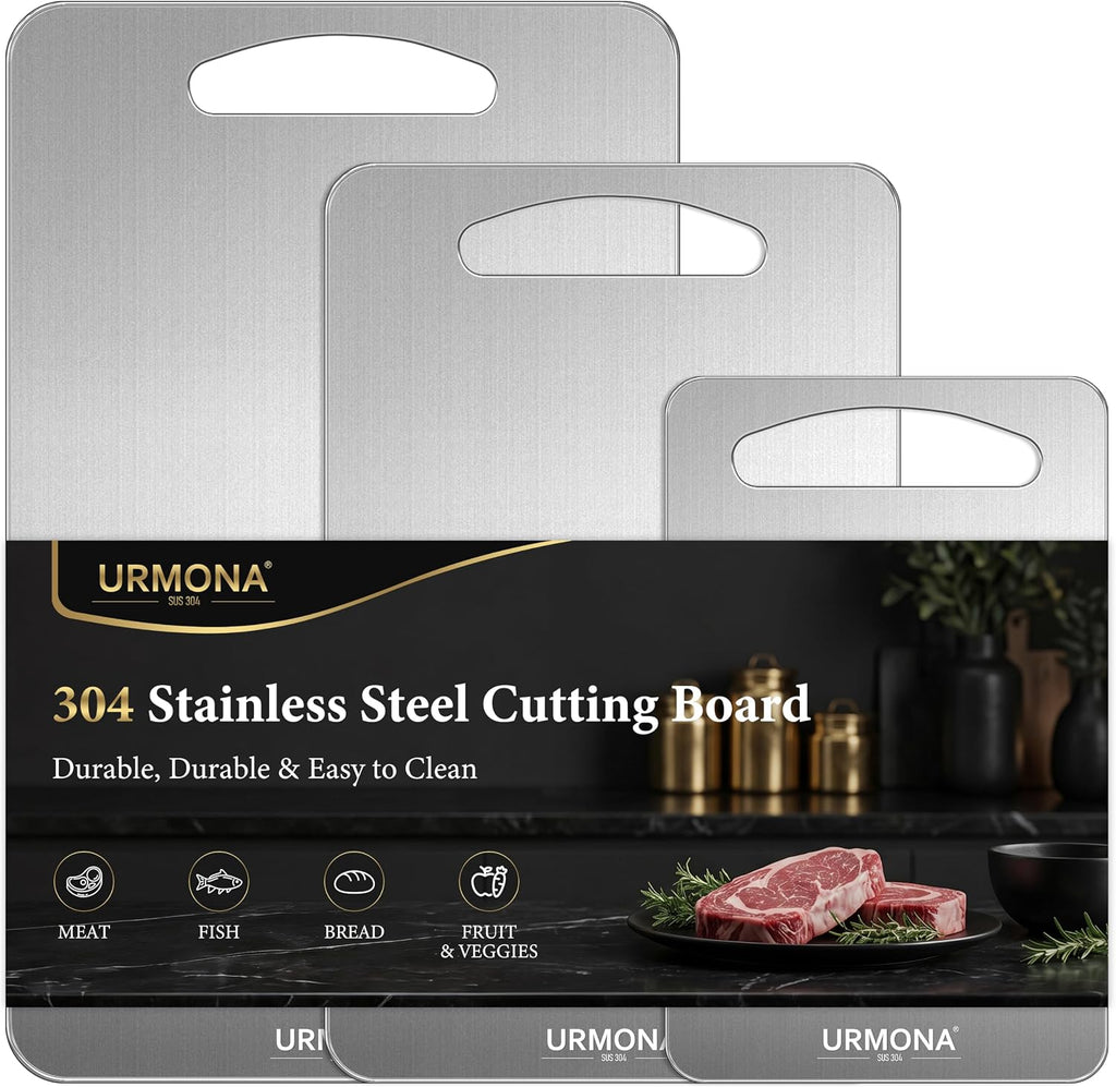 URMONA Juego de tablas de cortar de acero inoxidable 304 de 3 pieza...