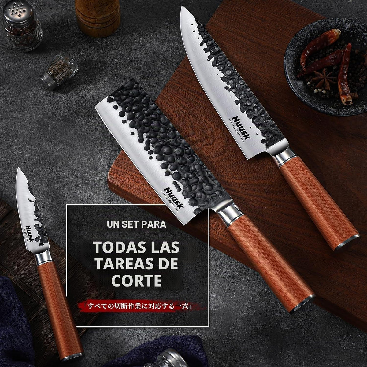 Huusk Juego de 3 cuchillos de cocina japoneses, juego de cuchillos...