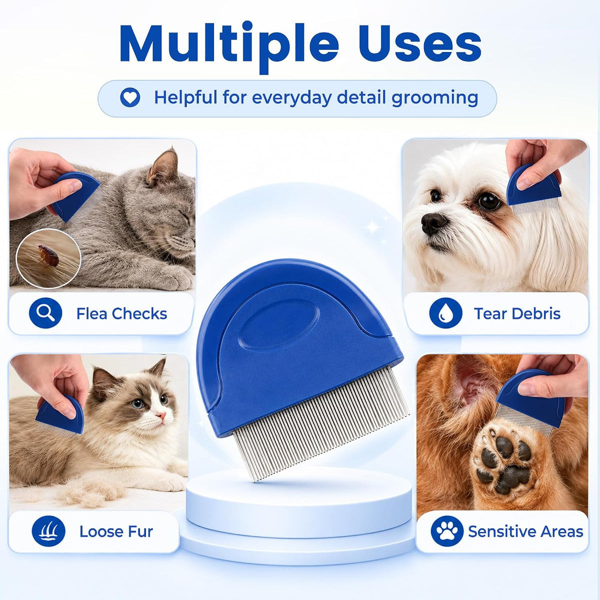 Prime Pets - Peine de pulgas para perros y gatos, peine de acero in...