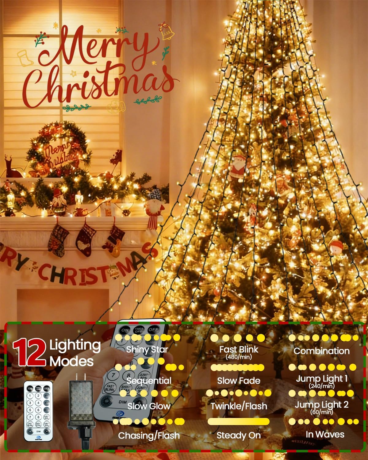 Luces de árbol de Navidad para interiores con control de voz y cont...