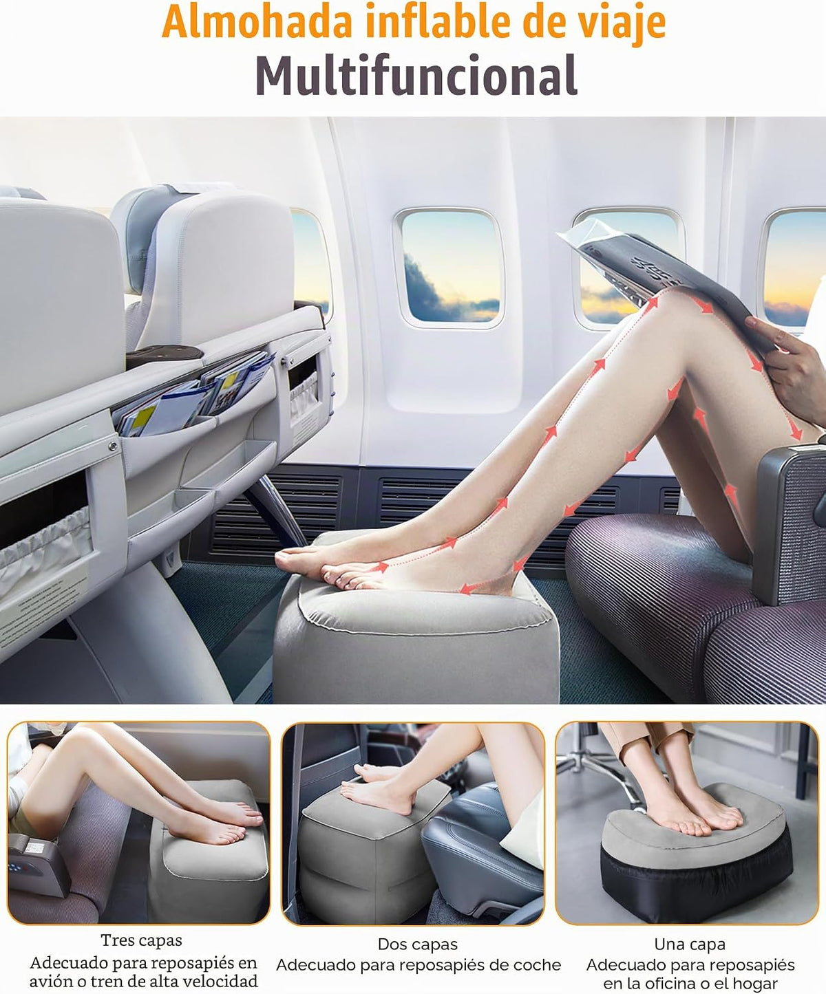 Sunany Almohada inflable con reposapiés para viajes, niños y adulto...
