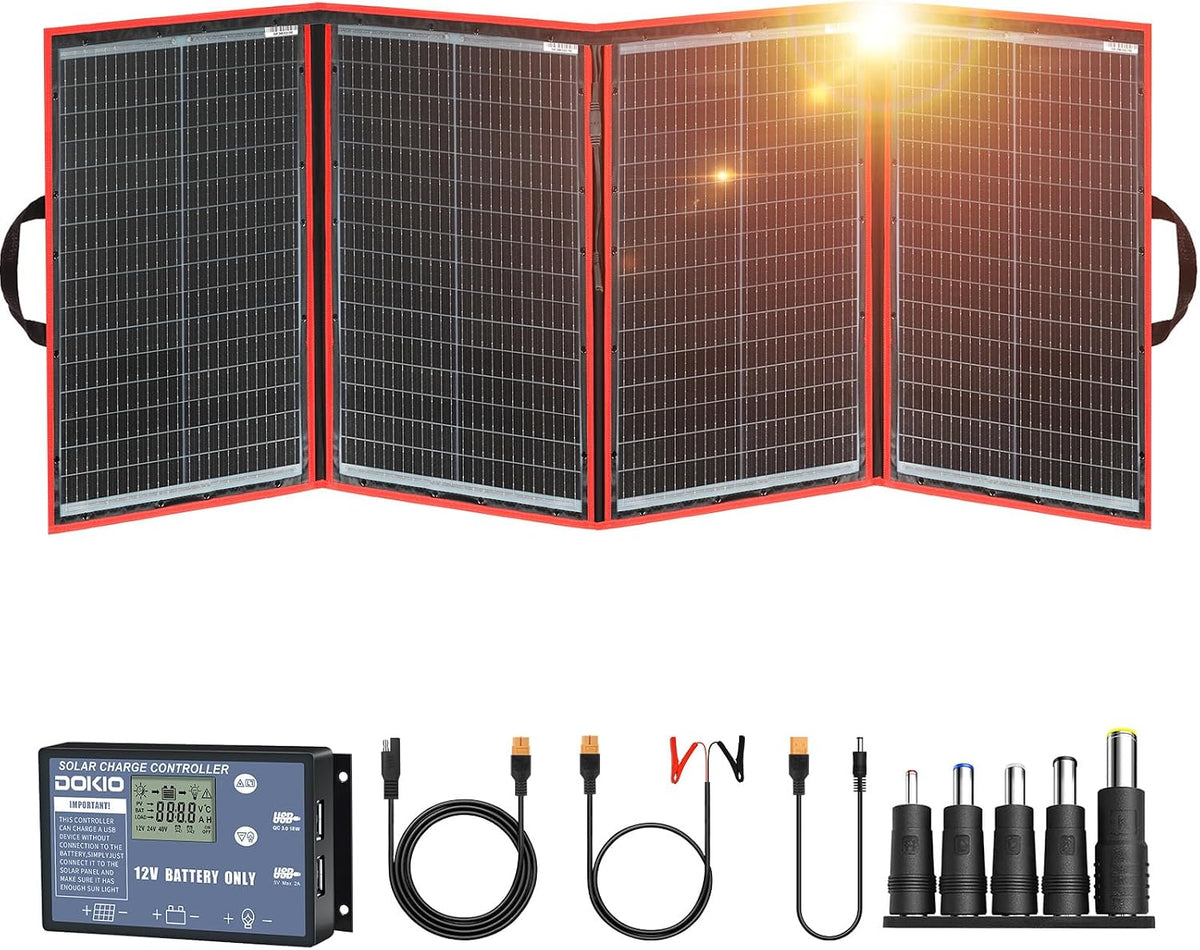 Dokio XX panel solar monocristalino, plegable, de 12 voltios, Negro...