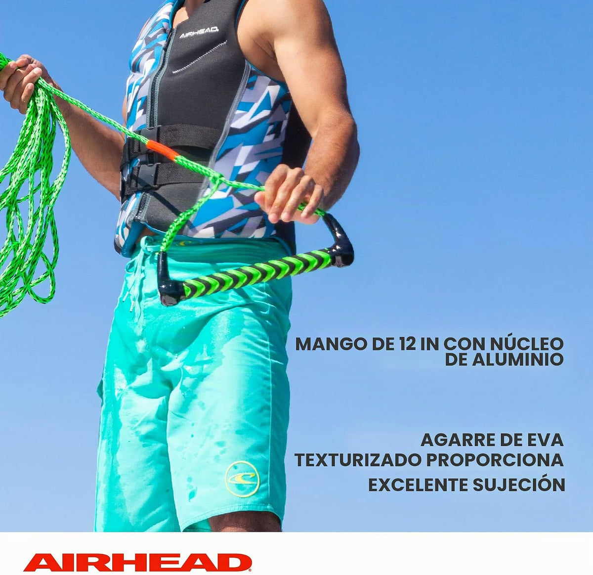 Airhead - Cuerda de esquí acuático con mango de EVA, 1 sección para...