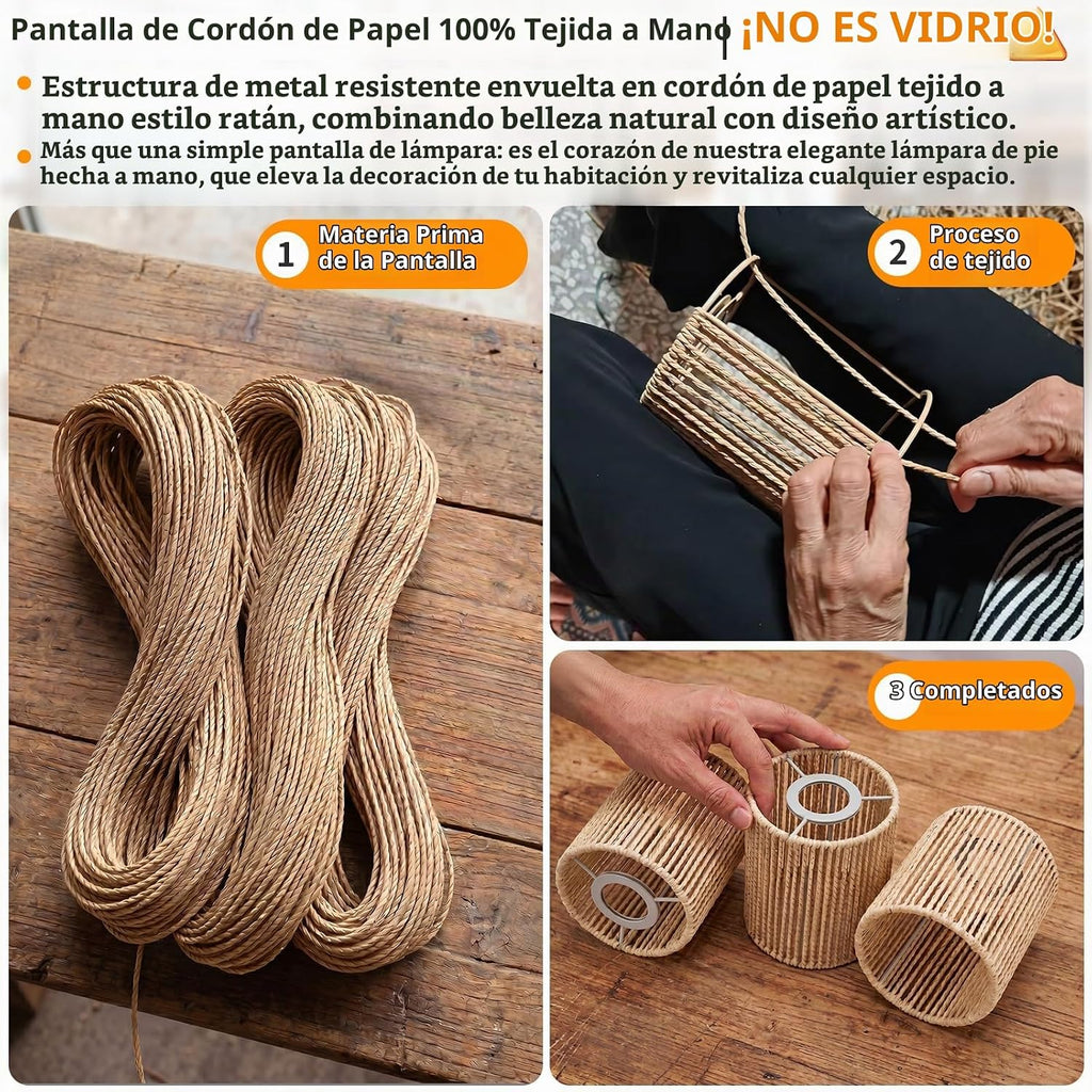 Hotsonic Lámpara de pie de árbol de ratán boho de 72 pulgadas, lámp...