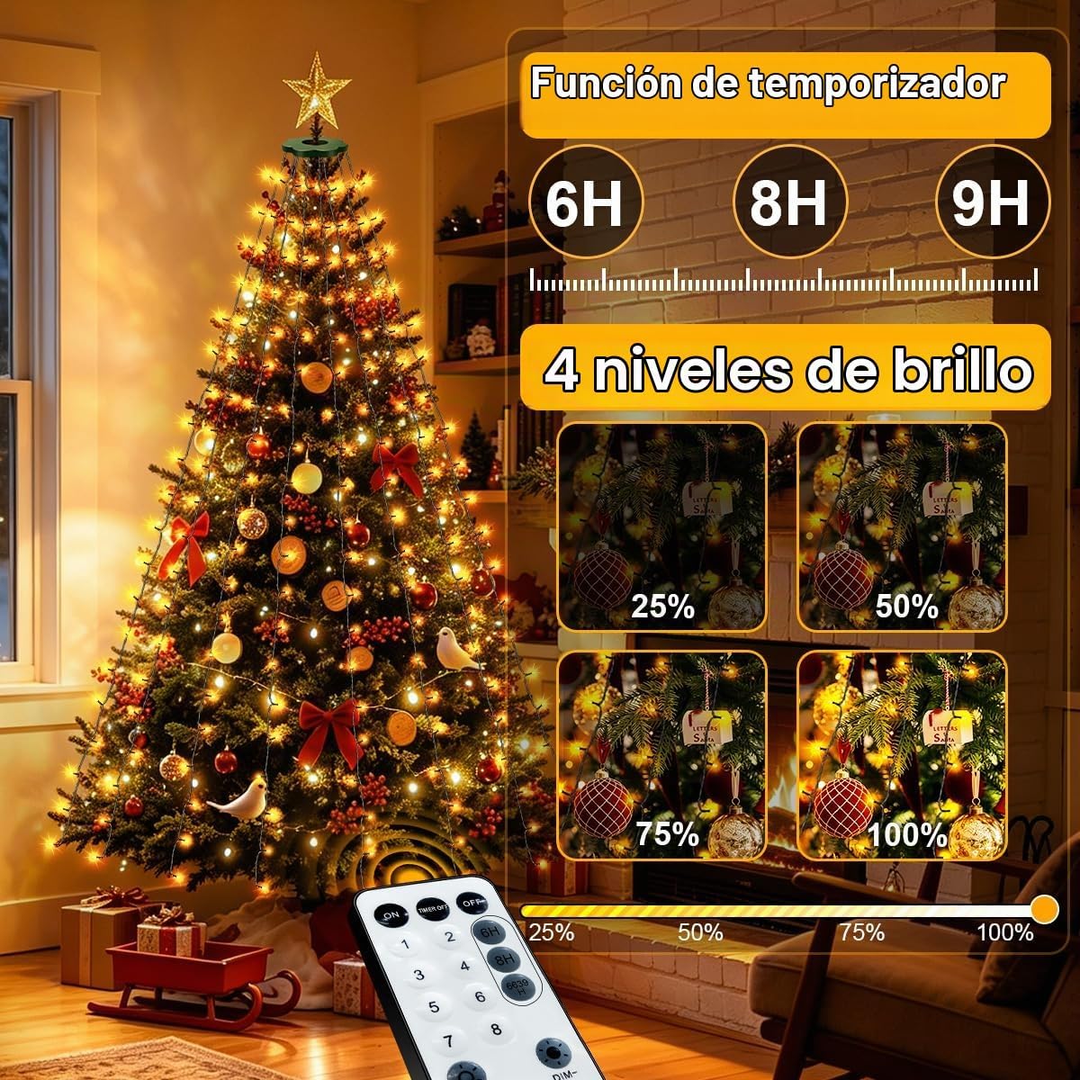 Luces para árbol de Navidad, luces de decoración de árbol, luces de...