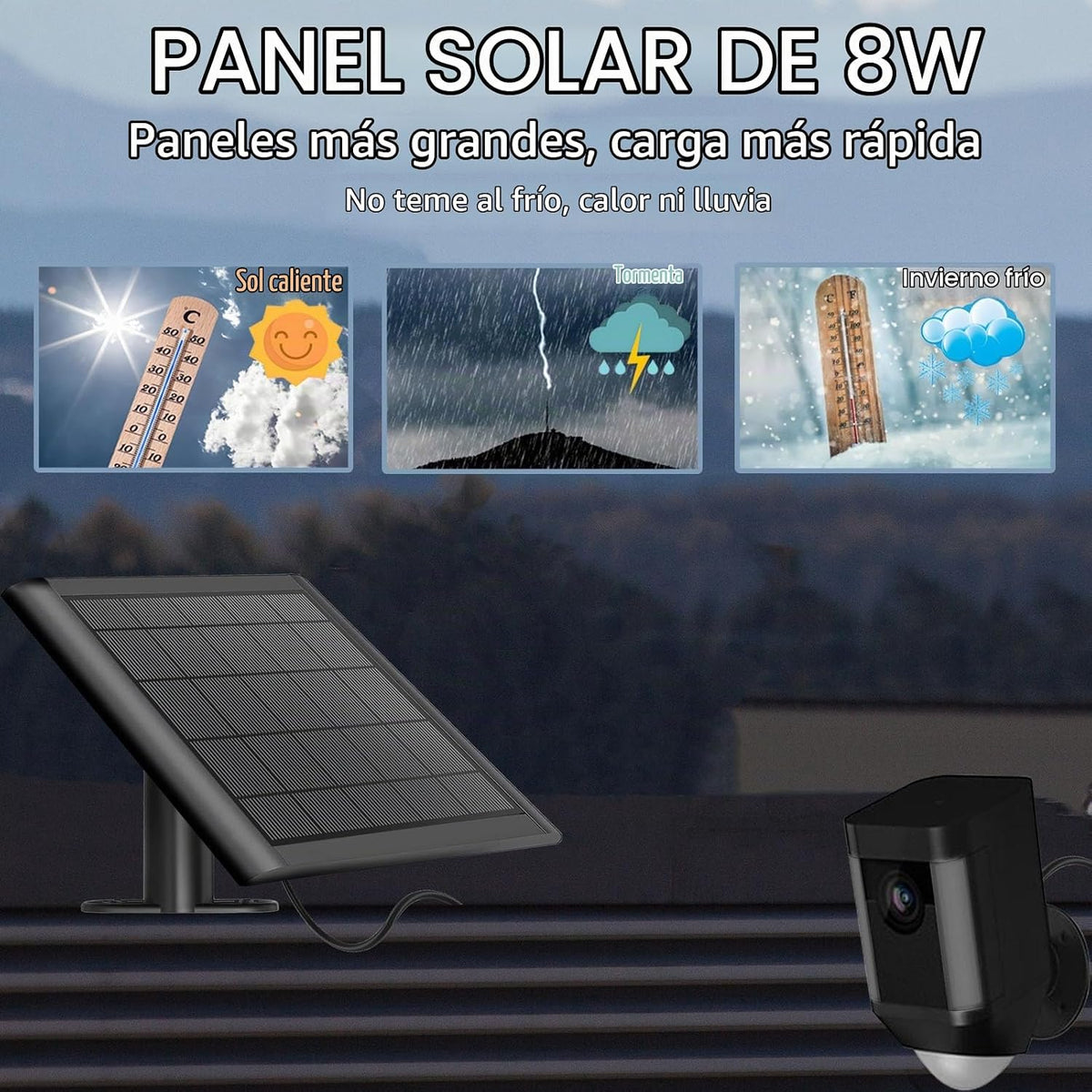Cargador de panel solar de 8 W para cámara de anillo, panel solar d...