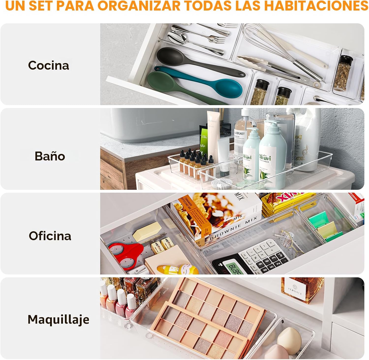 Paquete de 6 bandejas organizadoras grandes de plástico transparent...