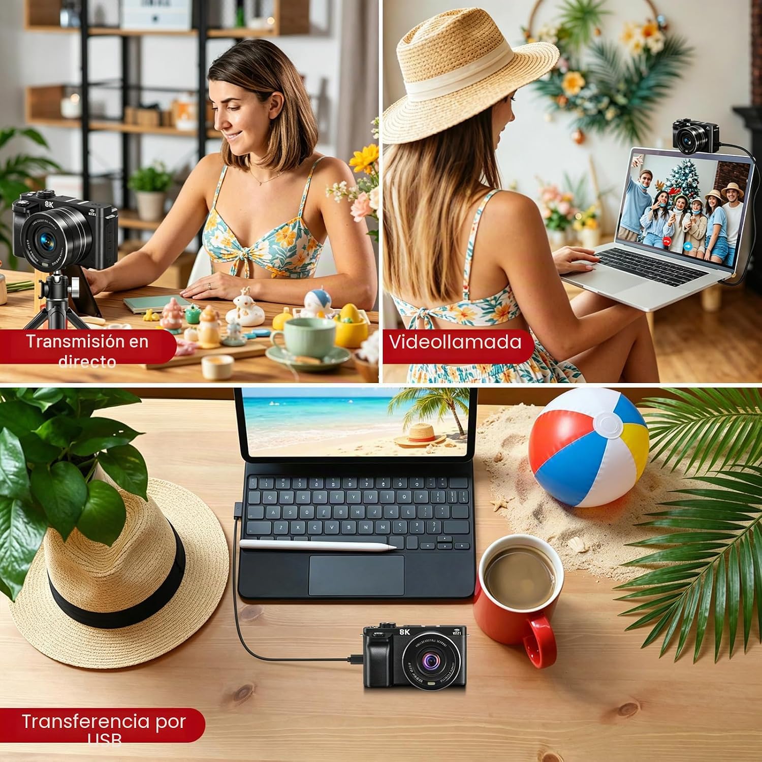 Cámaras digitales 8K para fotografía Cámara de vlogging con enfoque...