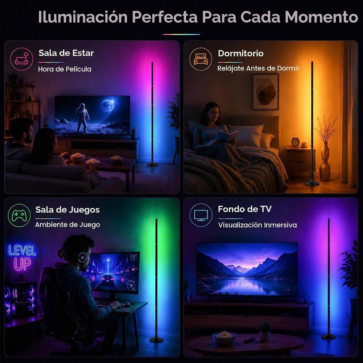 Lámpara de pie de esquina, luz ambiental inteligente para sala de j...
