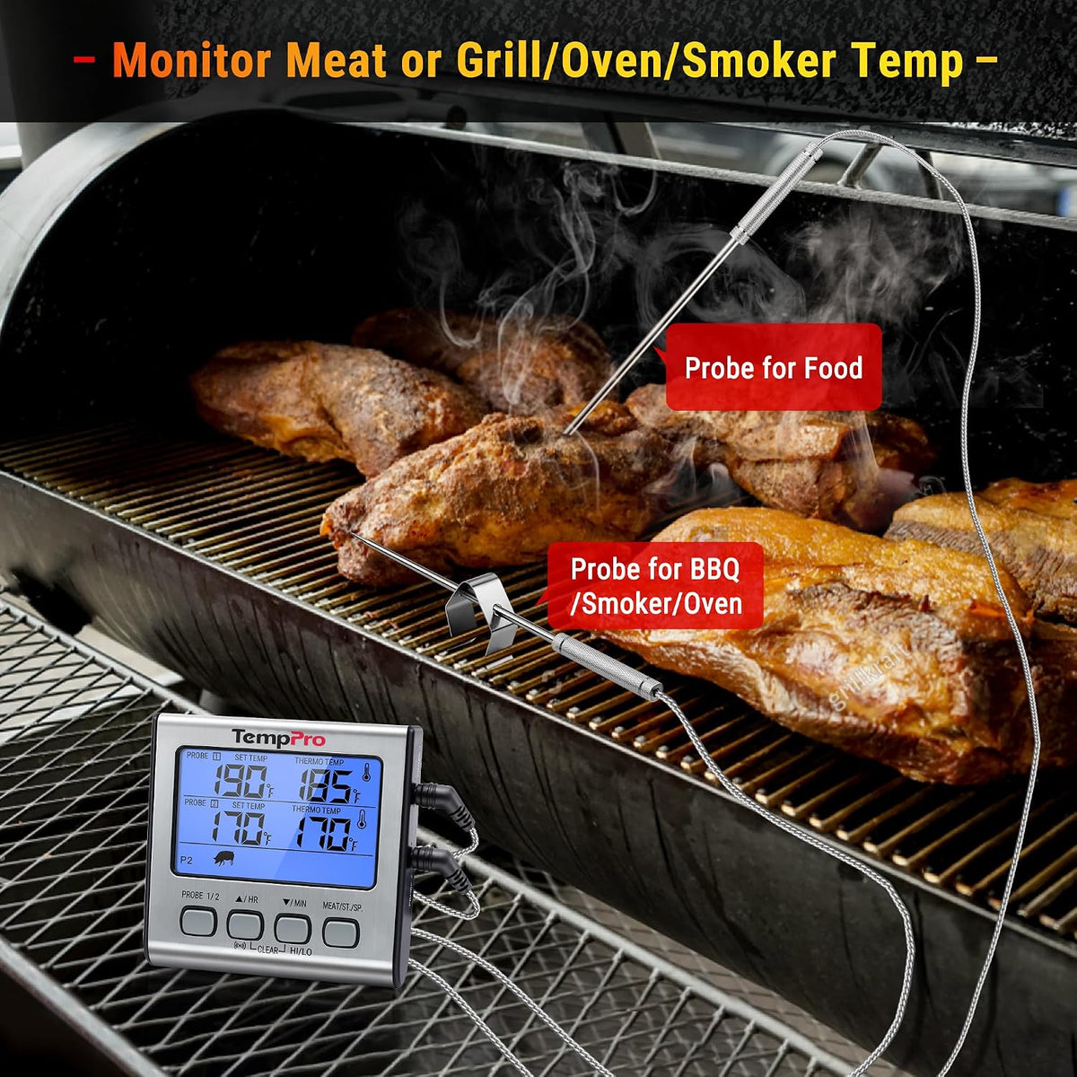 TempPro TempTrack Termómetro digital para cocinar carne con sonda d...