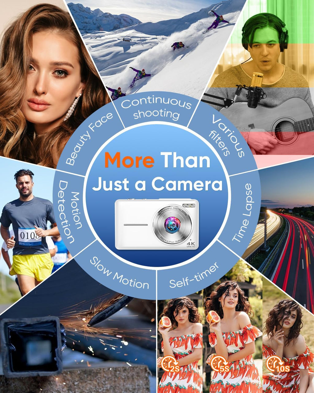 Cámara digital, cámara digital de enfoque automático 4K 64MP con cá...
