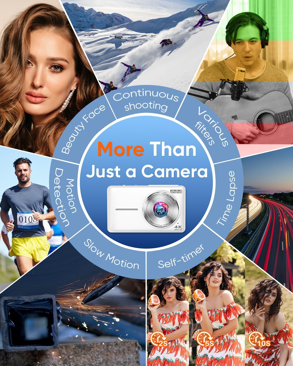 Cámara digital, cámara digital de enfoque automático 4K 64MP con cá...