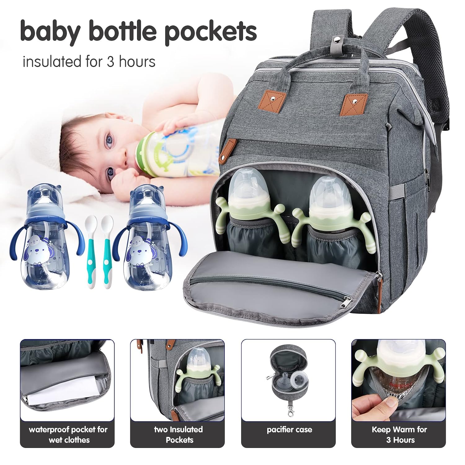 DerJunstar - Mochila para pañales con cambiador para bebés con cuna...