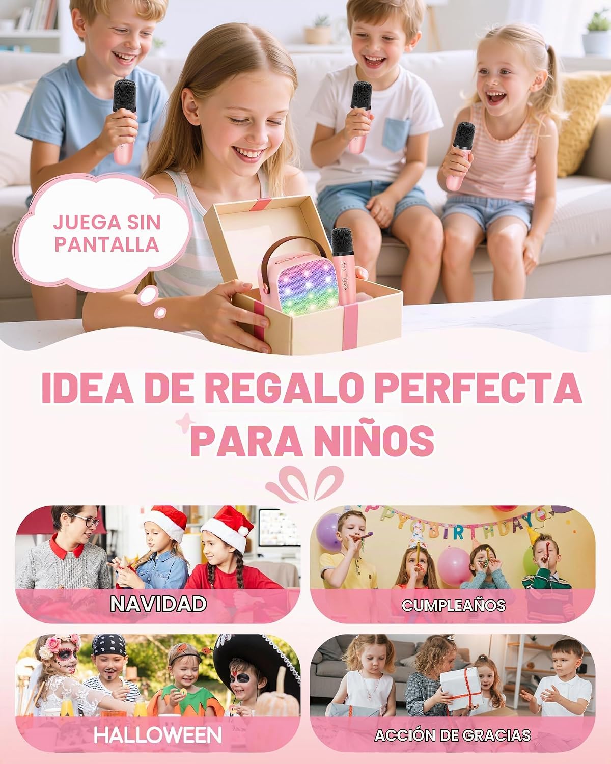 YLL Mini máquina de karaoke con 4 micrófonos inalámbricos, regalos...