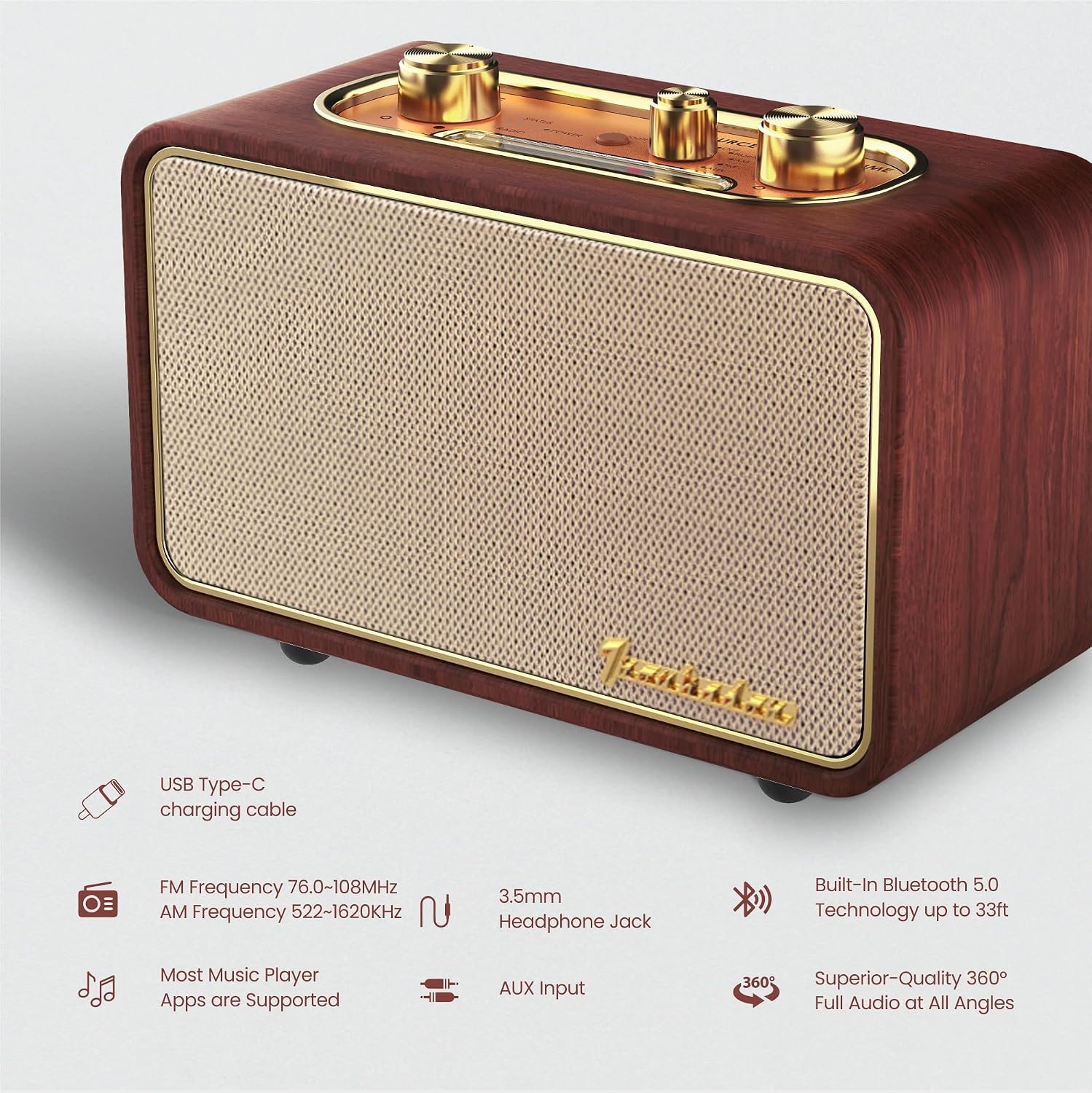 Altavoz Bluetooth retro con radio AM\/FM, portátil, inalámbrico | A...