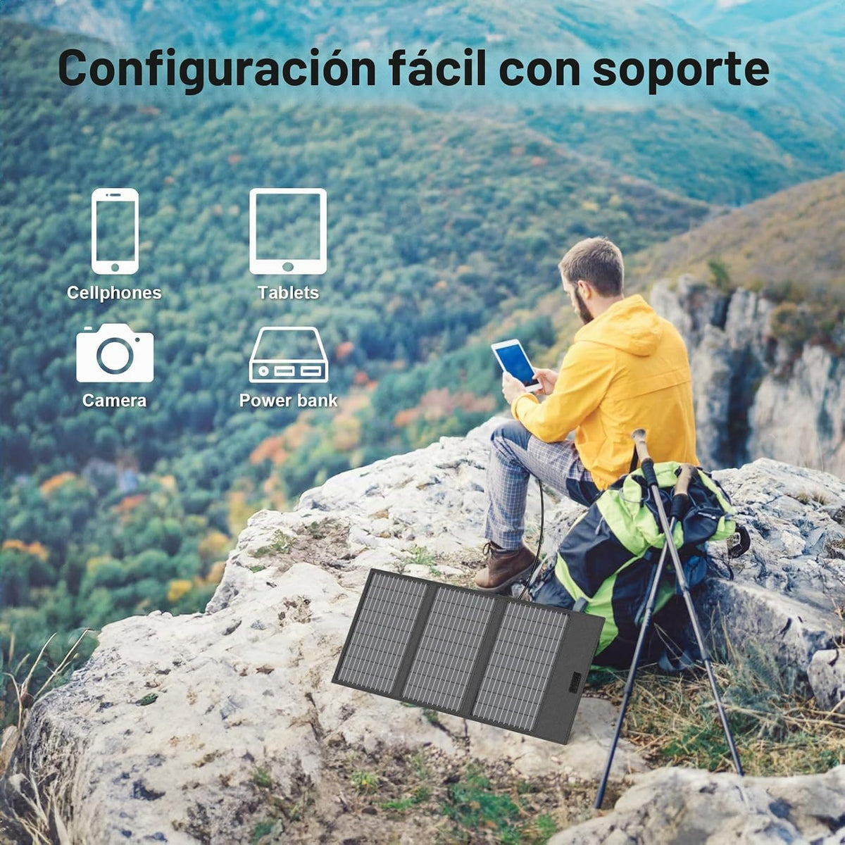 Cargador de panel solar portátil de 45 W con salidas USB-C, USB-A y...