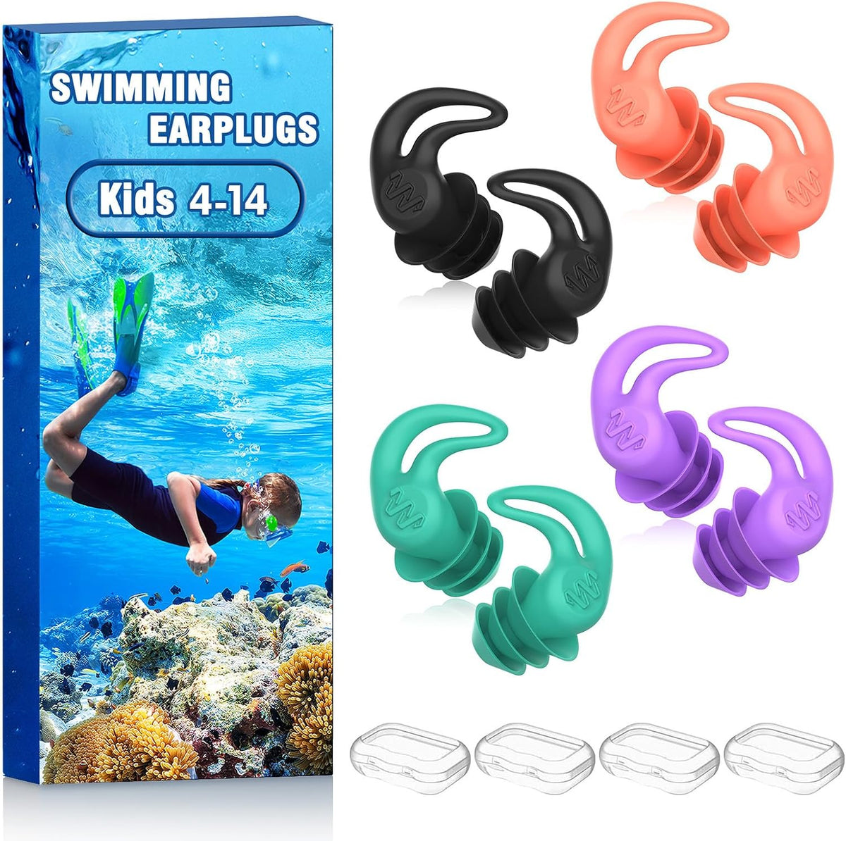 Tapones para los oídos de natación para adultos y niños, 4 pares de...