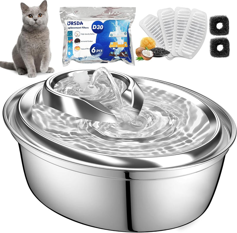 ORSDA - Fuente de agua de acero inoxidable para gatos, fuente para...