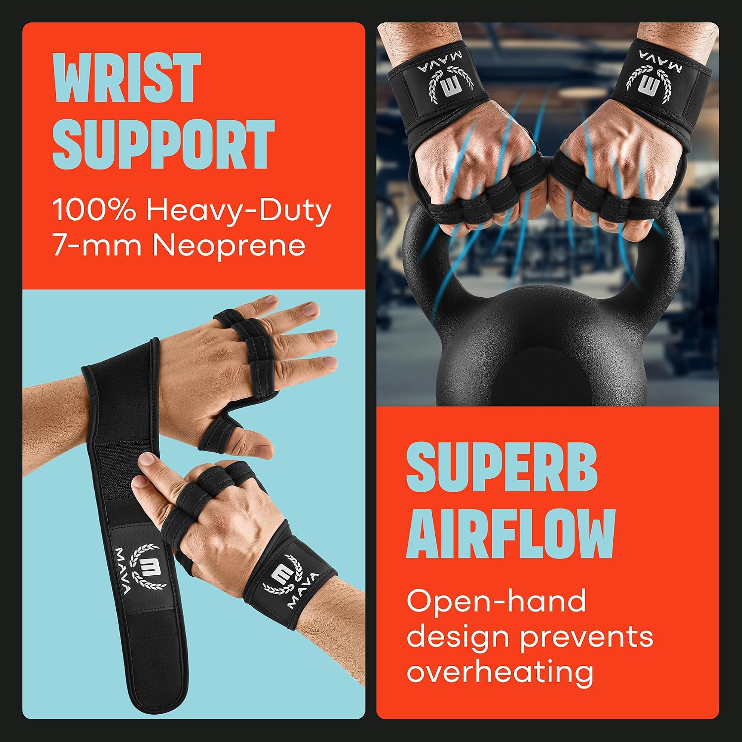 Mava Sports Guantes de gimnasio abiertos con soporte para muñeca in...