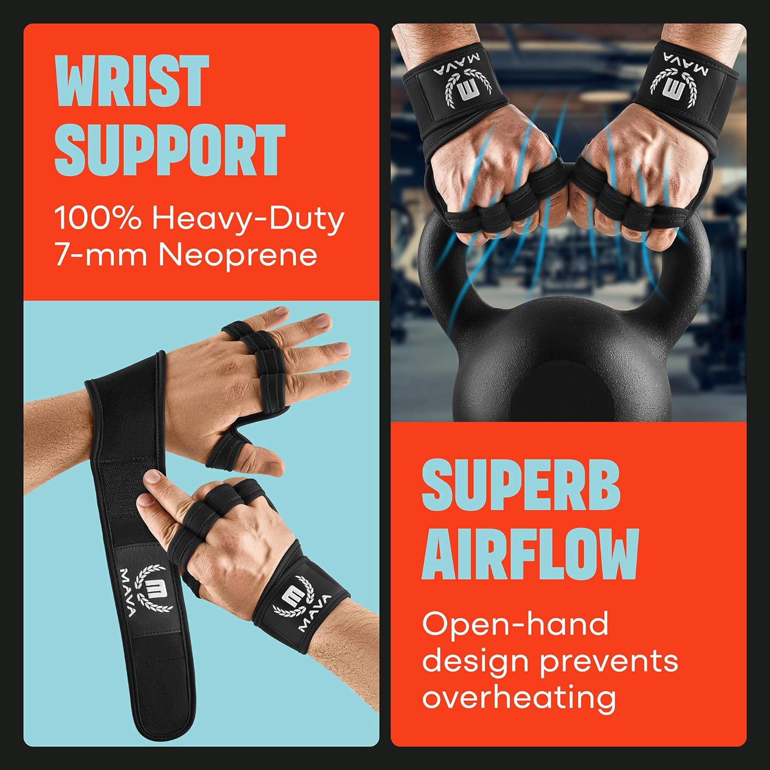 Mava Sports Guantes de gimnasio abiertos con soporte para muñeca in...