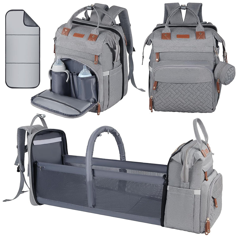 Shengmeister Mochila para pañales con cambiador, color gris | Tela...