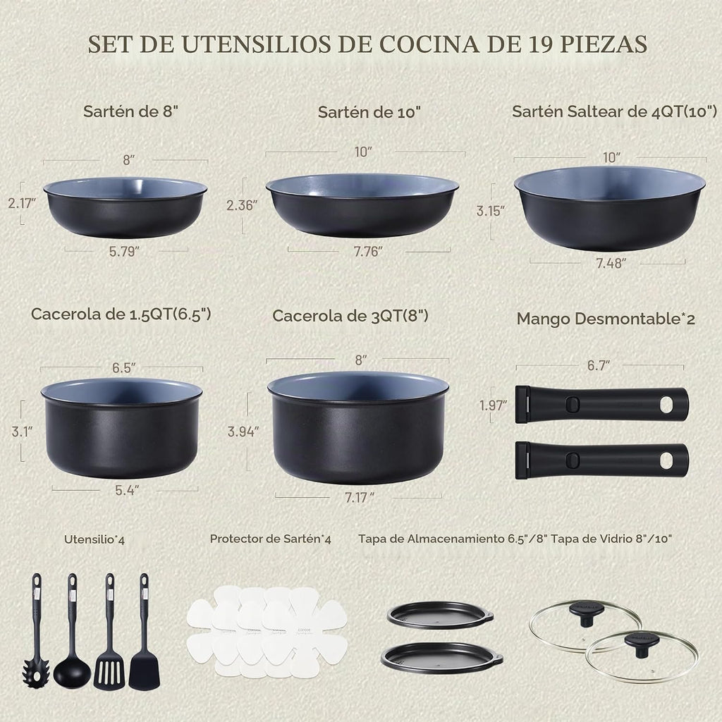 CAROTE Juego de utensilios de cocina de cerámica con mango desmonta...