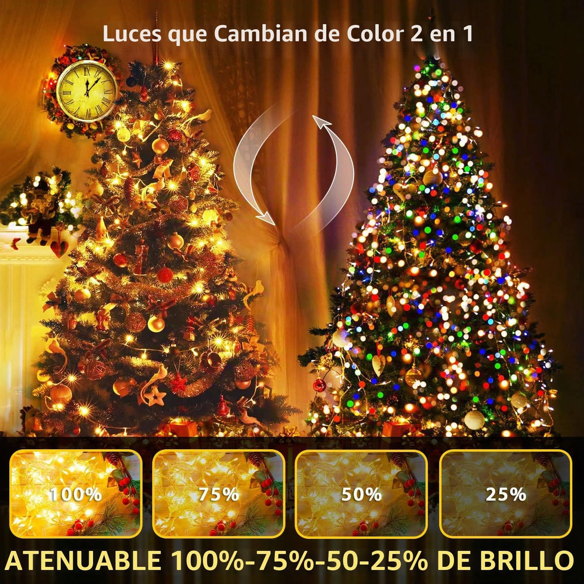 JMEXSUSS 200 LED blanco cálido y multicolor luces de cadena que cam...