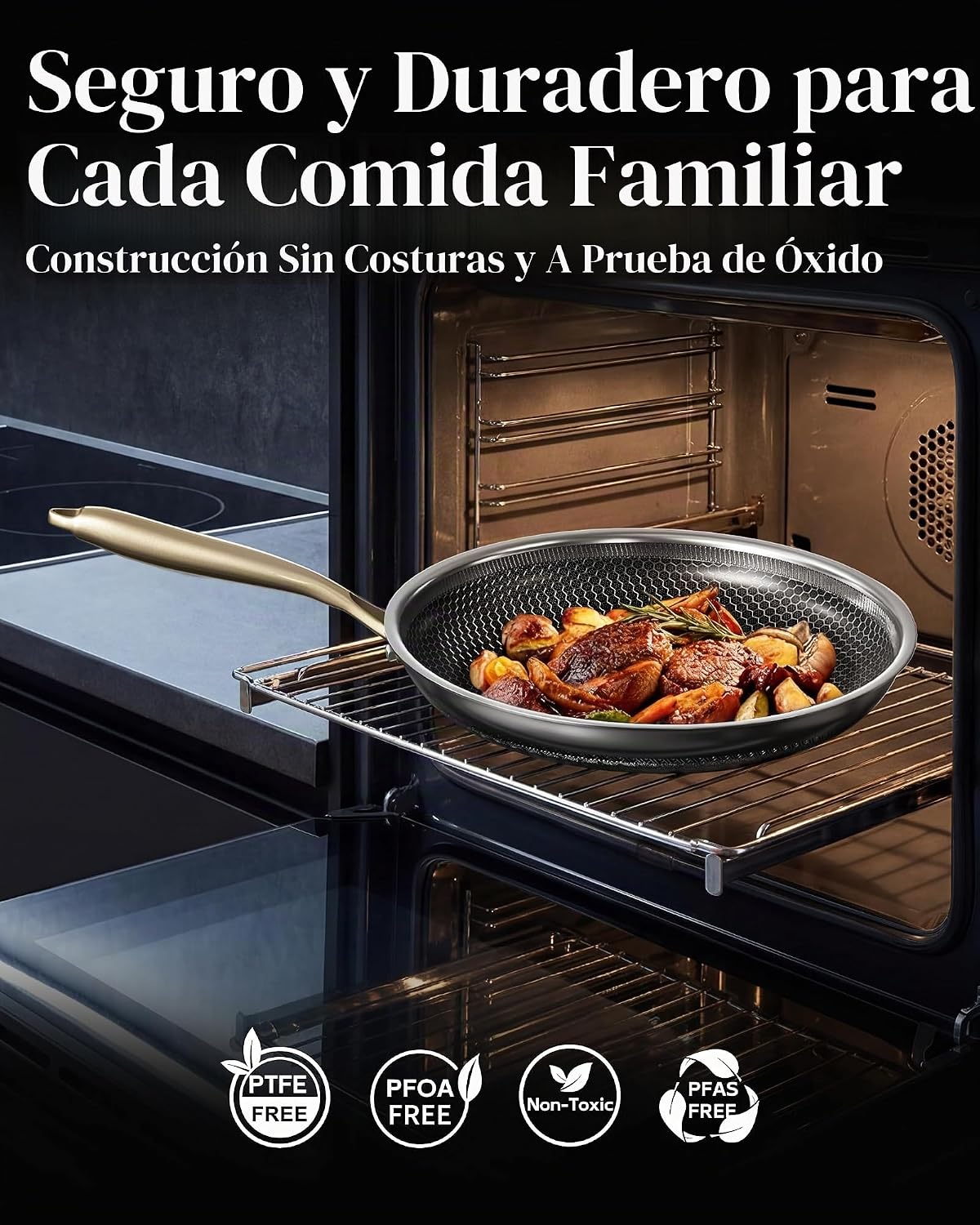 XBM Sartén antiadherente con tapa de 10 pulgadas, panal, sin PFAS,...