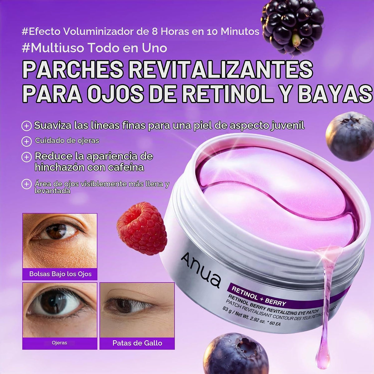 ANUA Parches para Ojos Retinol Berry, 60 unidades | Máscara de hidr...