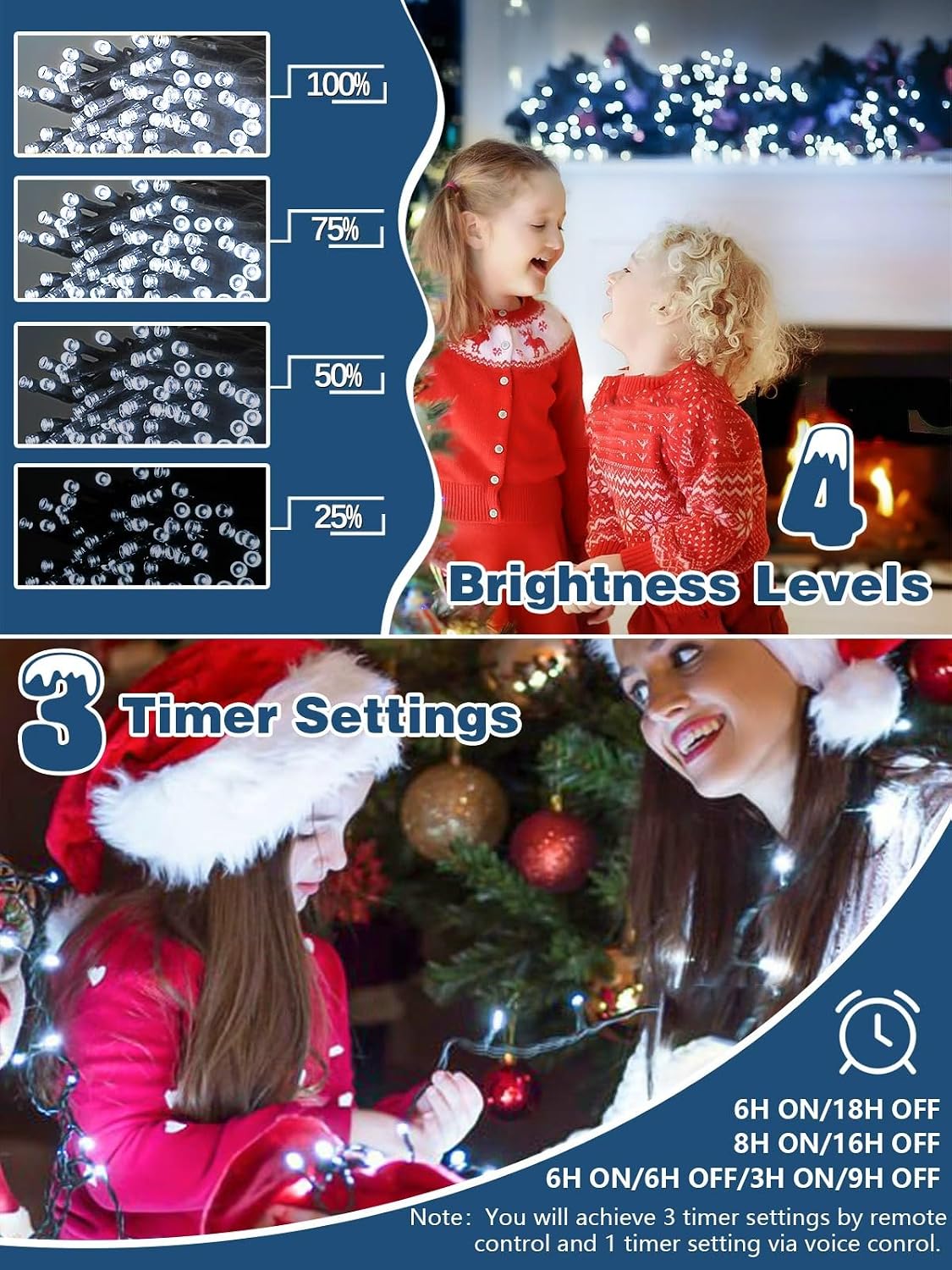 Luces de Navidad controladas por voz con control remoto, 132 pies 4...