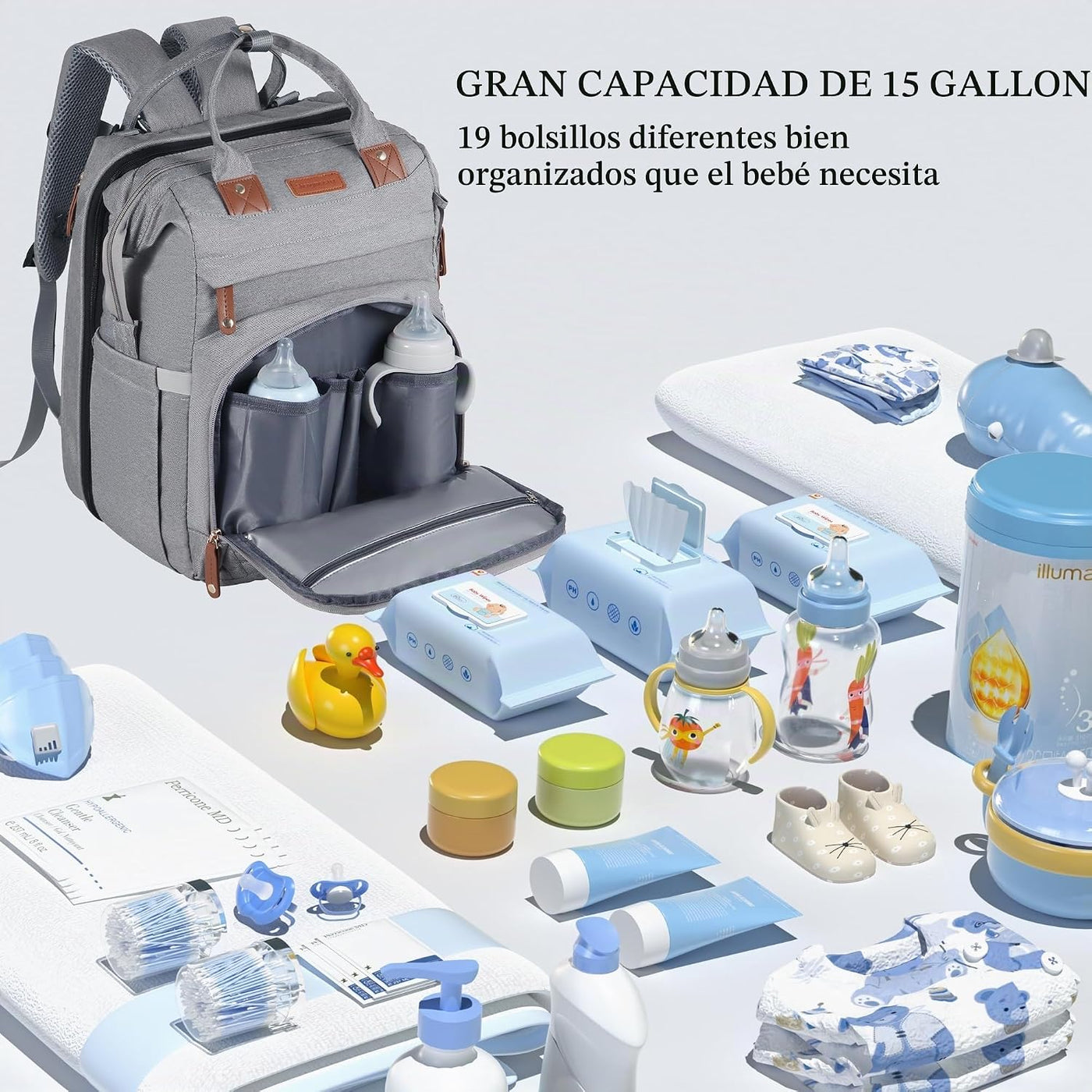 Shengmeister Mochila para pañales con cambiador, color gris | Tela...