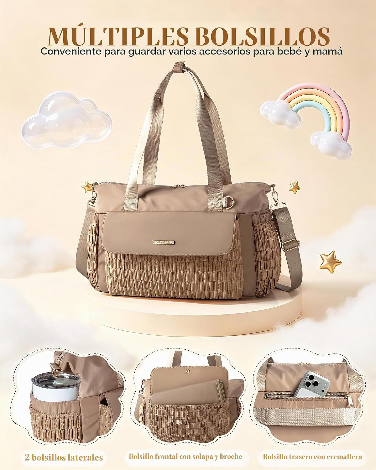 Marscamd Bolsa de pañales con cambiador, bolso cruzado grande para...