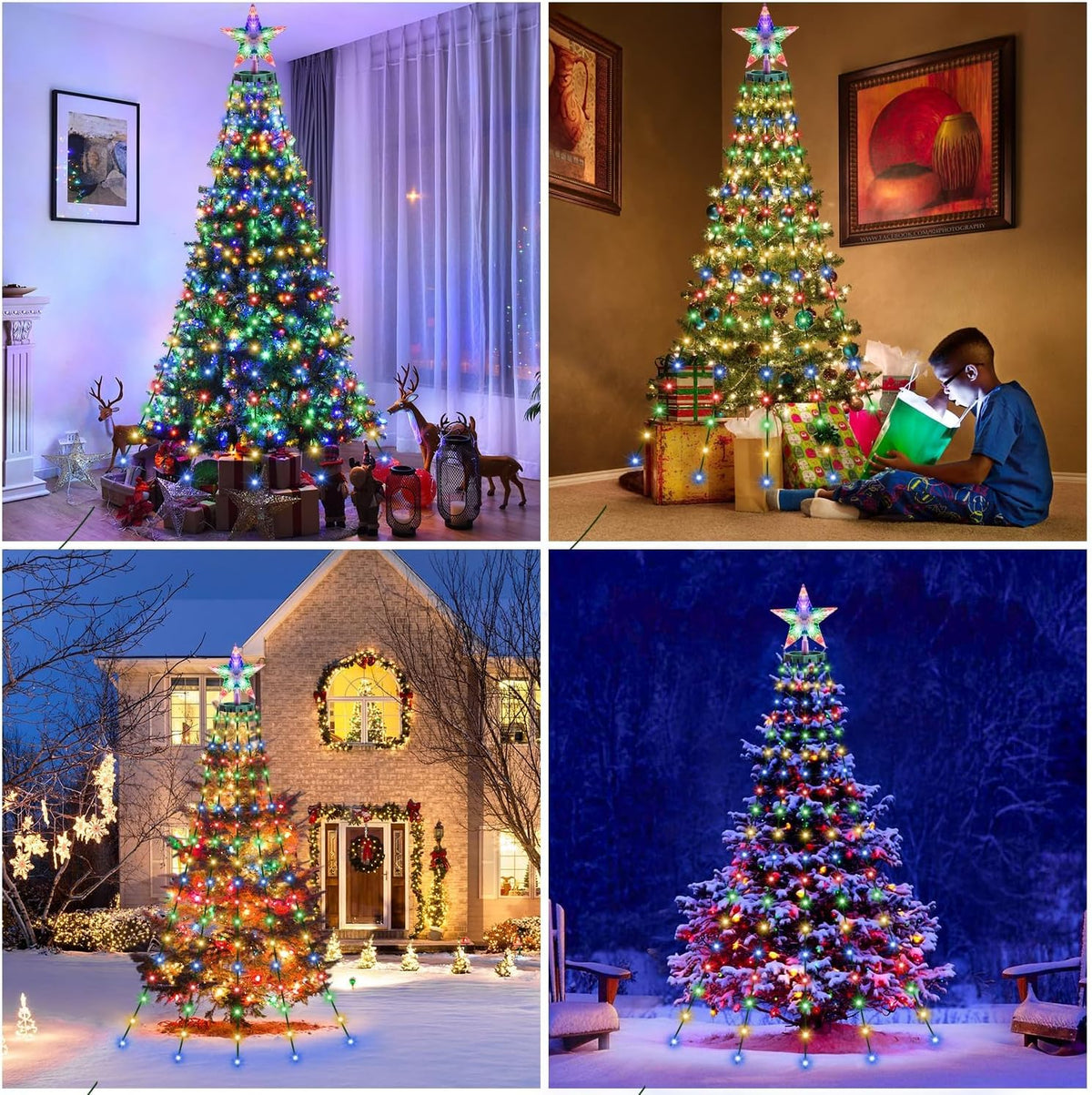 410 luces LED para árbol de Navidad con estrella superior, tira de...