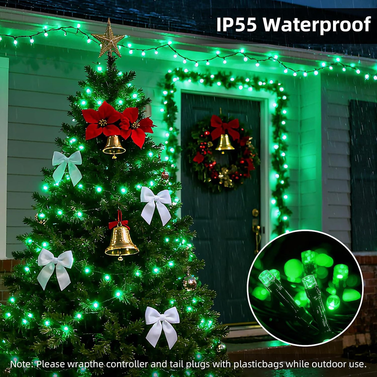 VTECHOLOGY 500 luces LED verdes para árbol de Navidad, luces de Nav...