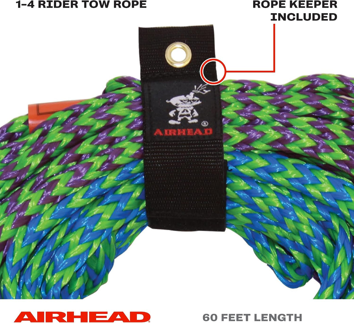 Cuerda de esquí acuático Airhead con mango de goma, 1 sección, 75 pies