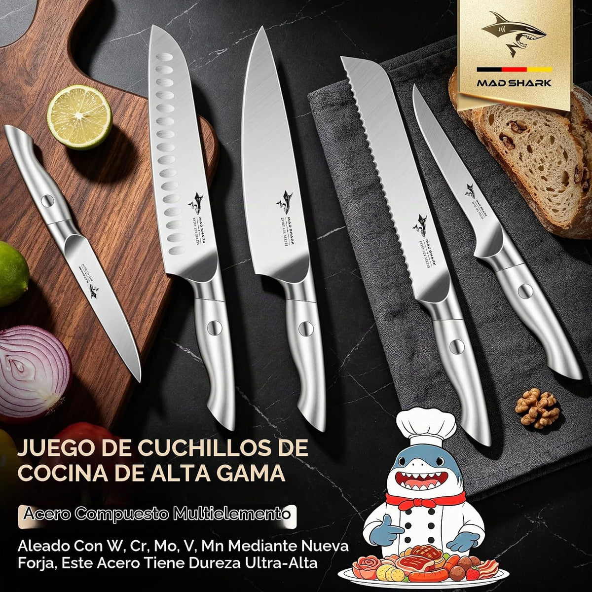 MAD SHARK Juego de cuchillos de cocina, juego de cuchillos de chef...