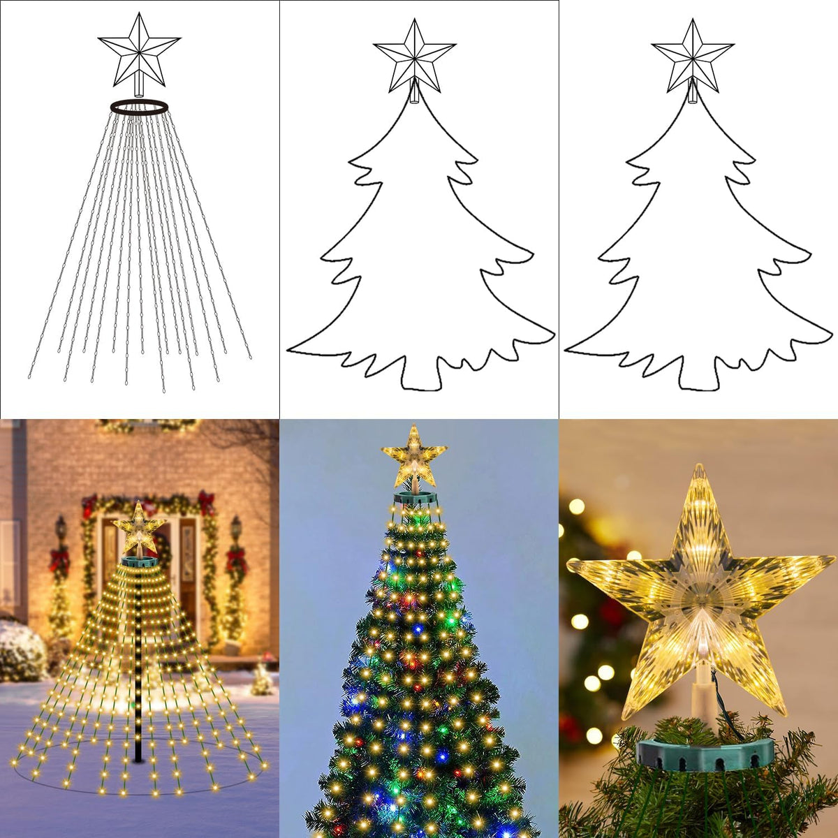 Luces de árbol de Navidad con estrella en la parte superior, 400 lu...