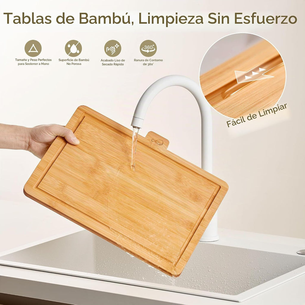 Coktaseleg Juego de 3 tablas de cortar de bambú para cocina, grande...