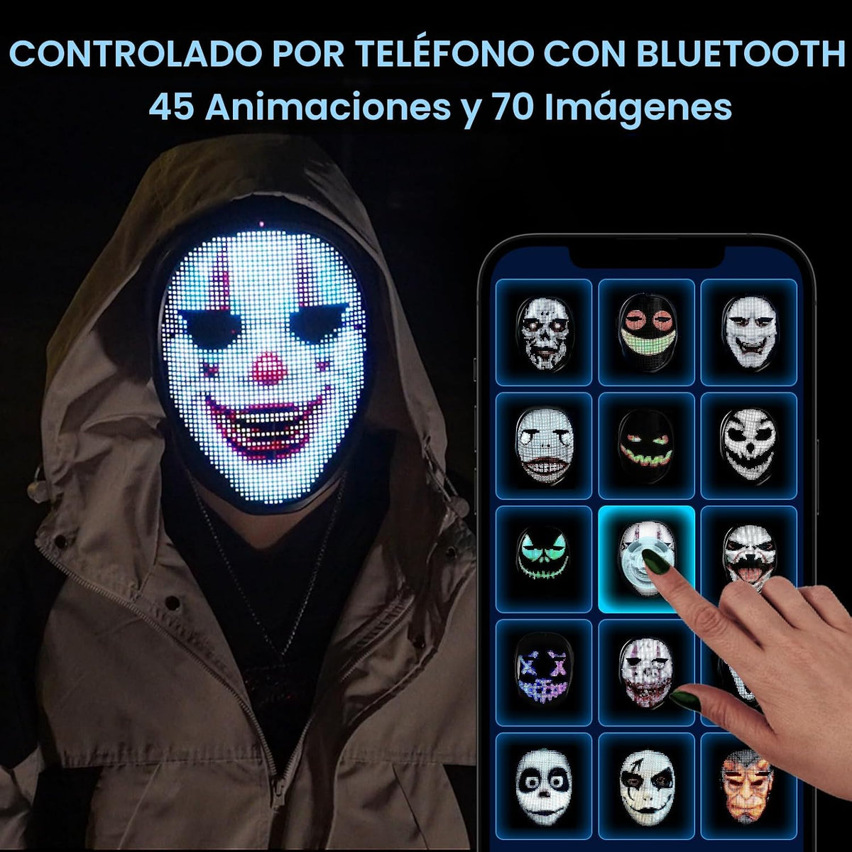 Máscara LED de Halloween Gootus con detección de gestos y personali...