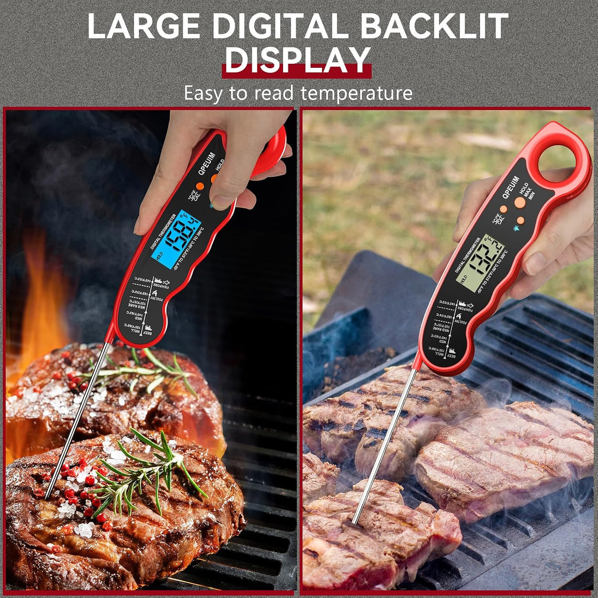 QPEUIM Termómetro de carne de lectura instantánea Cocina digital pa...