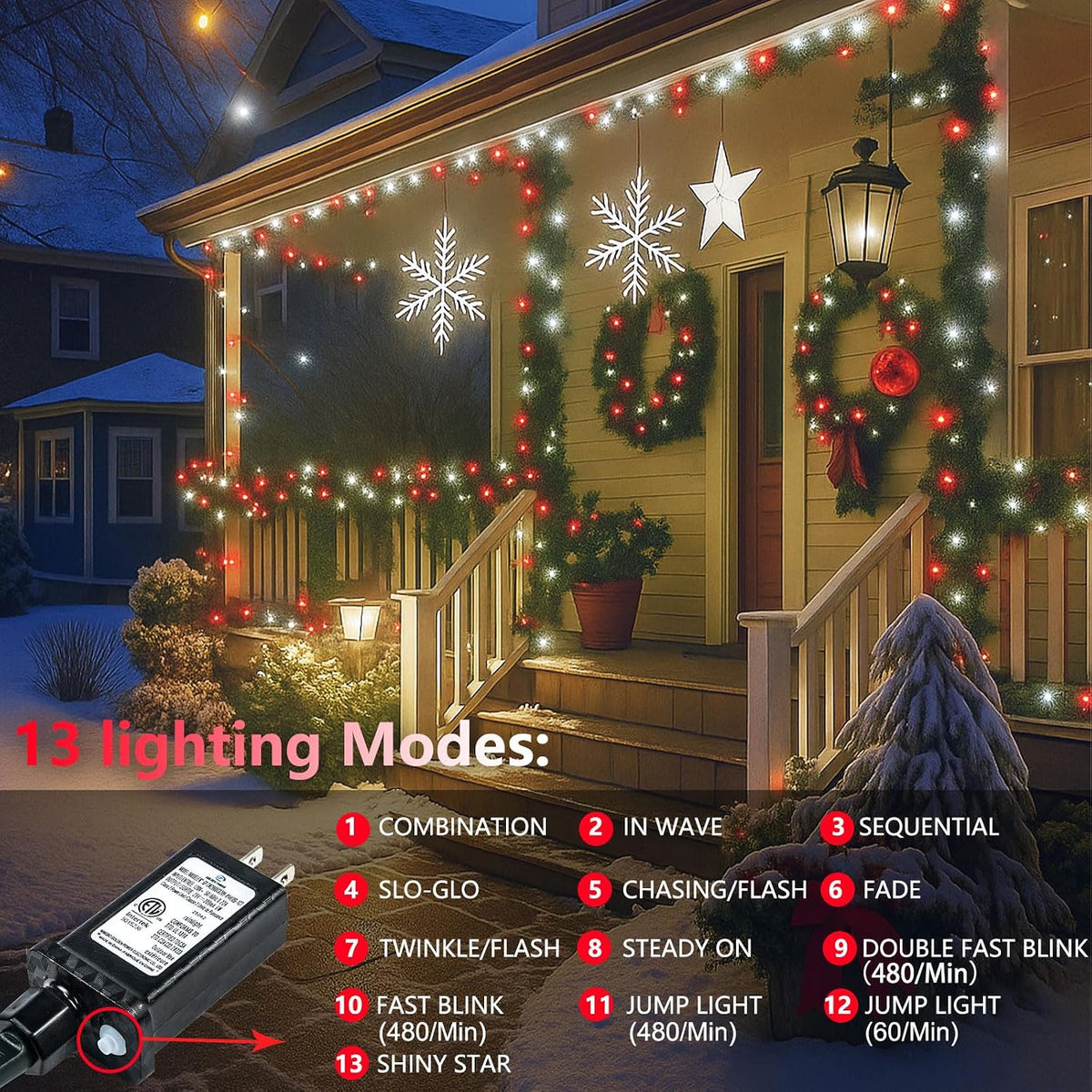 Guirnalda de 200 luces LED conectables, luces de Navidad de 66 pies...