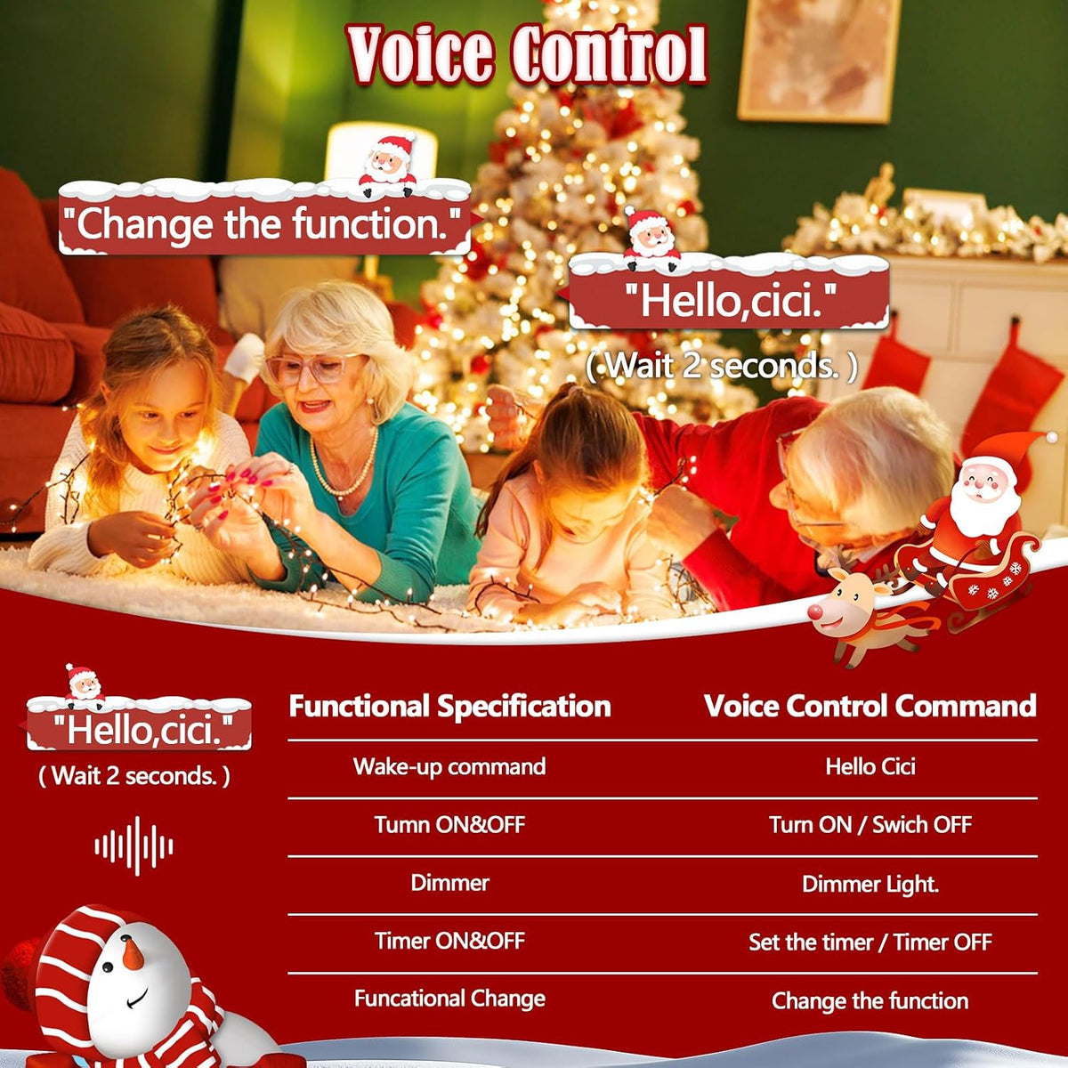 Tira de luces de Navidad con control por voz, 88 pies, 240 LED | 7...