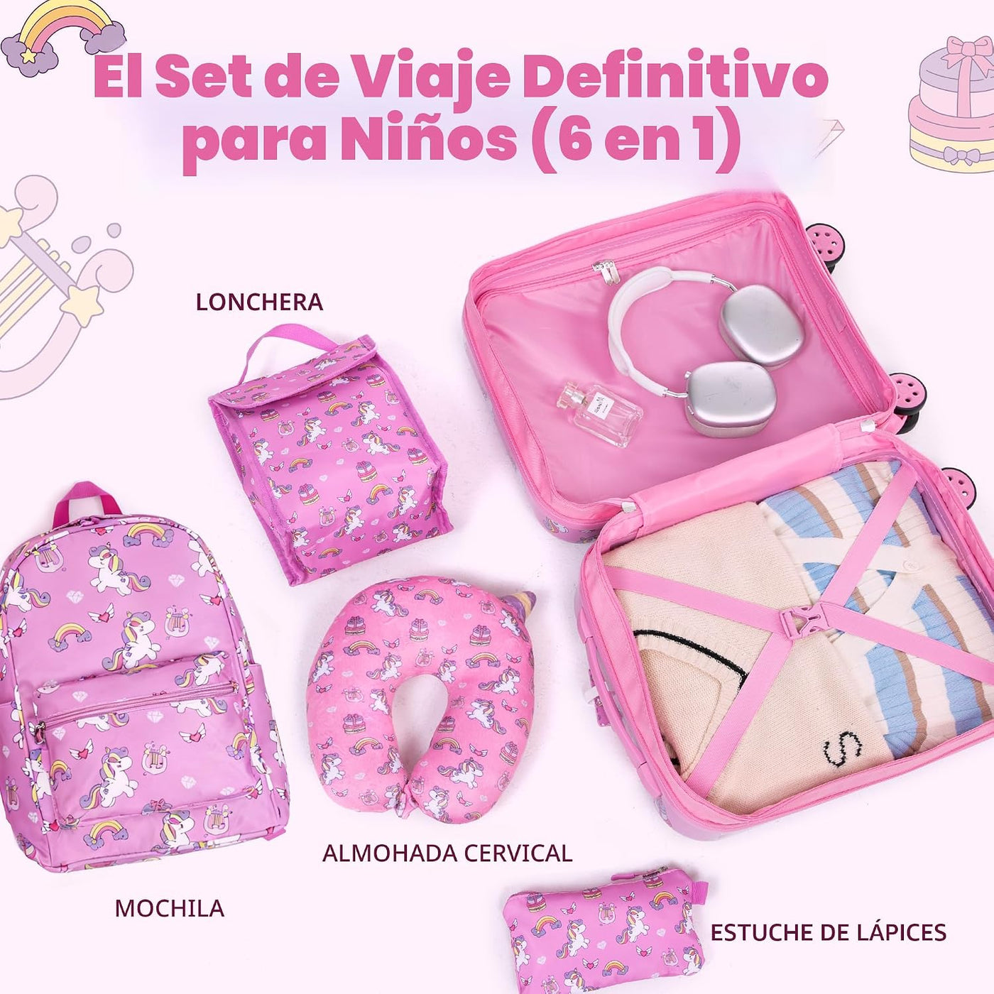 Juego de equipaje para niños de 16 pulgadas con ruedas giratorias,...