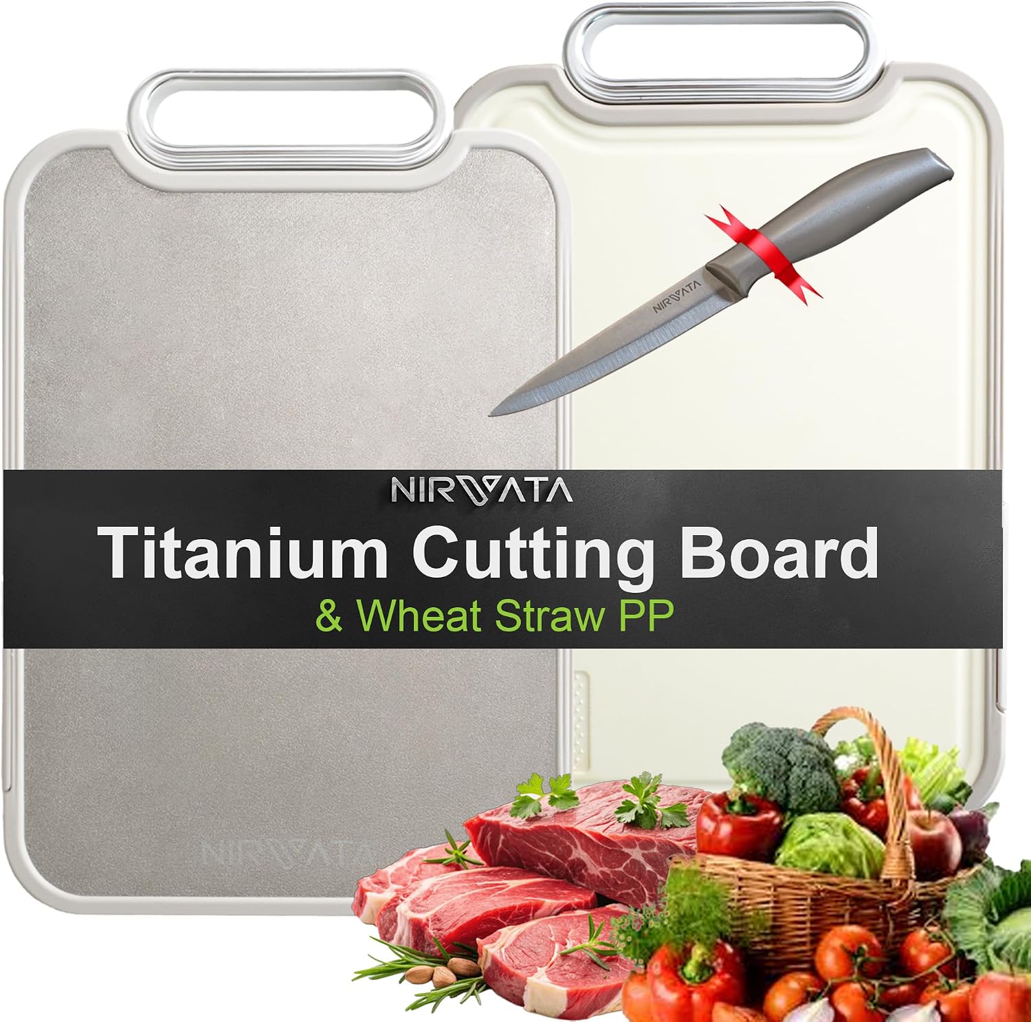 NIRVATA Tablas de cortar de titanio para cocina, tabla de cortar de...