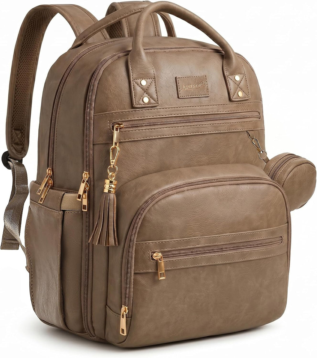 ROSEGIN Mochila para Pañales de Cuero Vegano Premium con Cambiador...