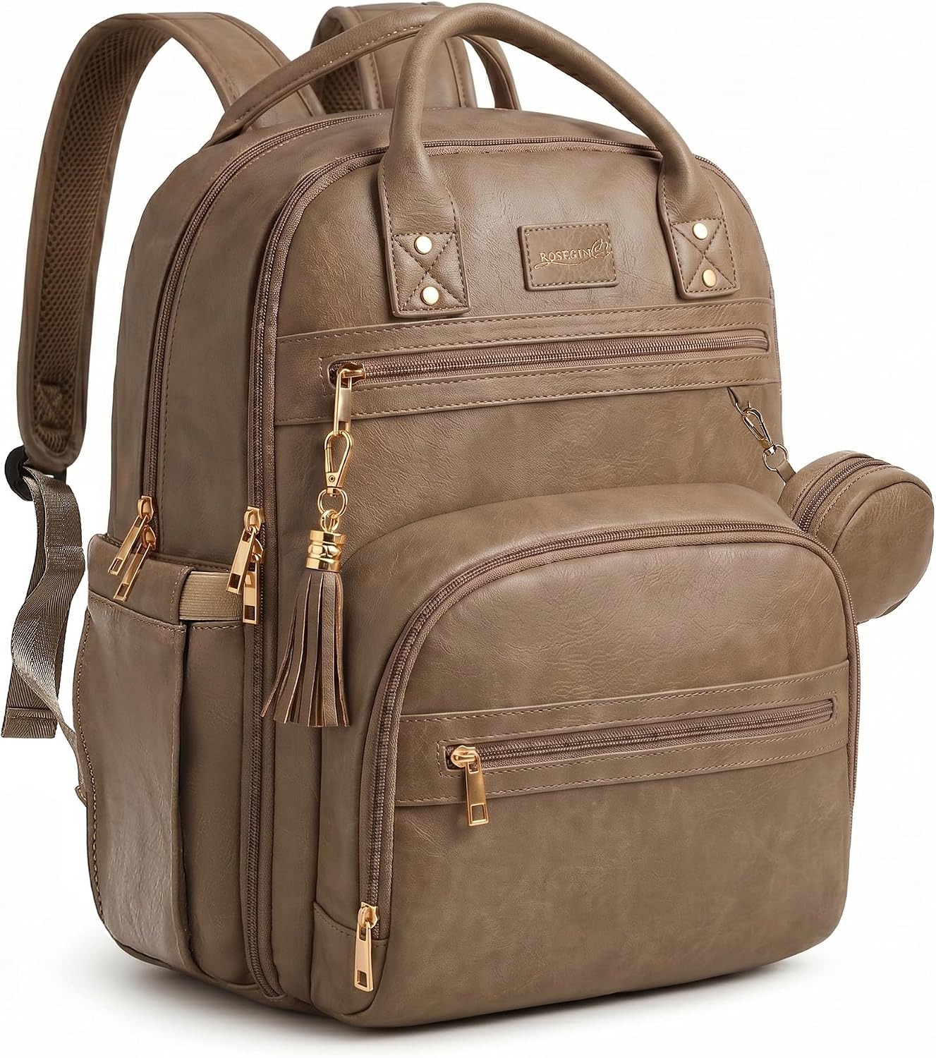ROSEGIN Mochila para Pañales de Cuero Vegano Premium con Cambiador...