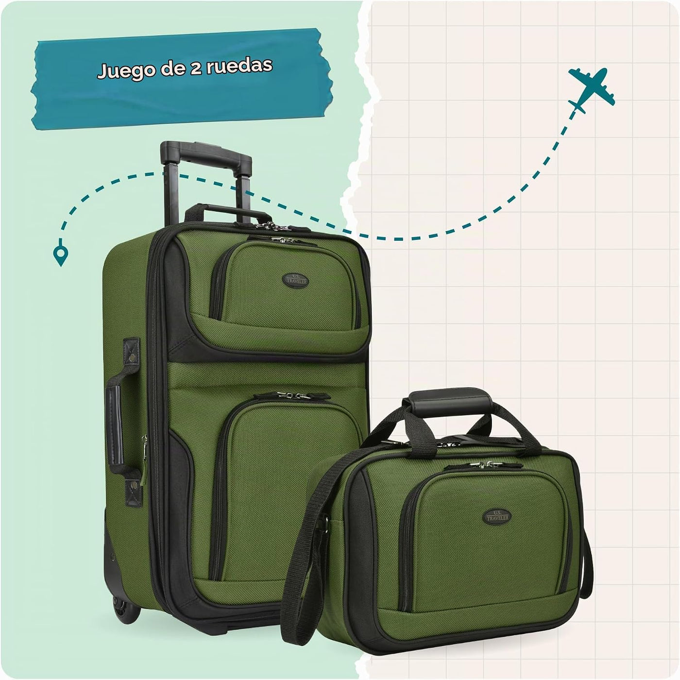 U.S. Traveler Rio - Maleta ligera con ruedas Softside, juego de 2 r...