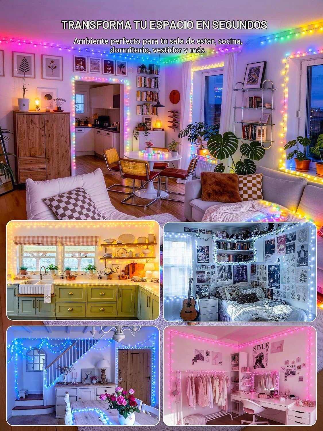 JMEXSUSS Cadena de 400 luces LED RGB para interiores para dormitori...